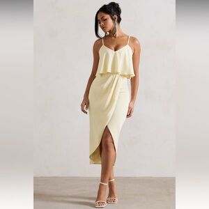 CLUBL London FARO | LEMON STRAPPY DRAPED-NECK WRAP DRESS SZ 4
